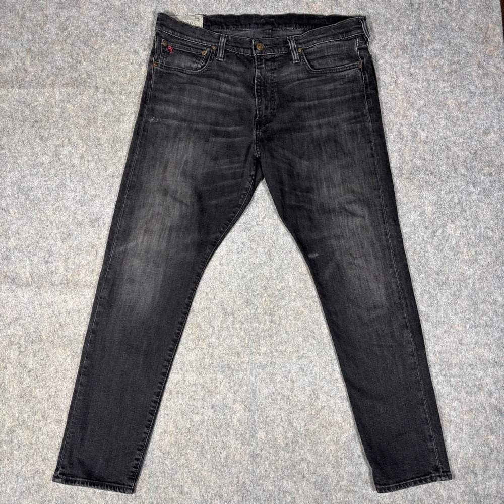 Polo Ralph Lauren Super Slim Jeans Mens 38x30 (37x30) Black Distressed Stretch